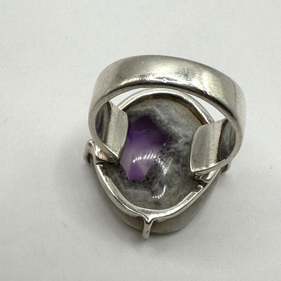 Artisan Purple Amethyst Tripache Stone Ring 925 Sterling Silver 7 3/4 Size 7.75 - Picture 9 of 14